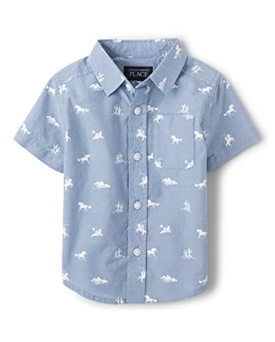 The Children's Place,Family Matching Short Sleeve Button Down Shirt, Dad and Son,Boys,Western Print,6-9 Months