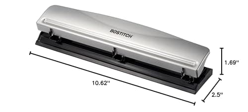 Bostitch Office Premium 3 Hole Punch, 12 Sheet Capacity, Metal, Rubber Base, Easy-Clean Tray, Silver — view 5