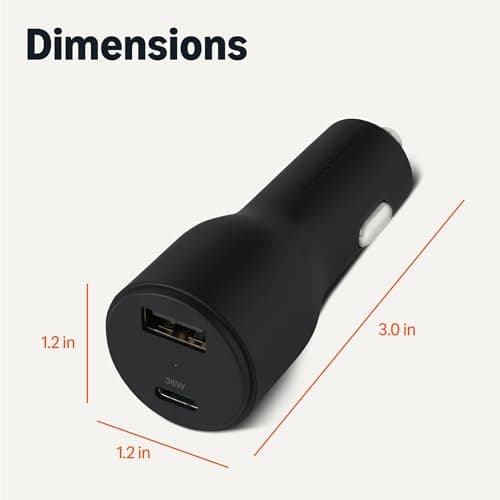Amazon Basics Fast-Charging Car Charger, Dual-Port, 1 USB-C + 1 USB-A, 48W, Black — view 4