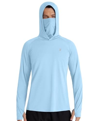 Roadbox UPF 50+ Sun Hoodie Men, Long Sleeve UV Protection Fishing Shirts with Mask, Lightweight Rash Guard for Hiking Outdoor