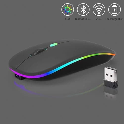 Guiheng Wireless Bluetooth Mouse,LED Dual Mode Rechargeable Silent Slim Laptop Mouse,Portable(BT5.2+USB Receiver) Dual Mode Computer Mice,for Laptop,Desktop Computer,ipad Tablet,Phone,TV (Grey) — view 3
