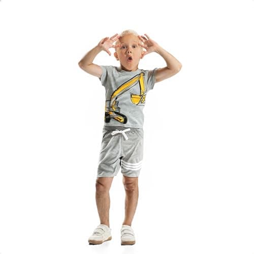 Toddler Boy Summer Outfits Clothes, Kids Boys Short Sleeve Cotton T-Shirt and Shorts Clothing Sets 2-7T (2-3T, Grey Excavator) — view 7