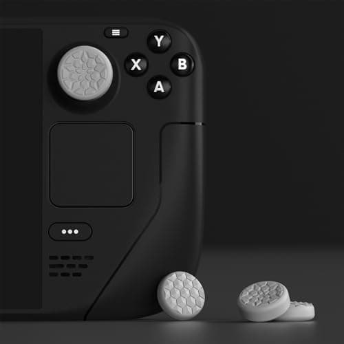 PlayVital Thumb Grip Caps for Steam Deck LCD & OLED, Silicone Thumbsticks Grips Joystick Caps for Steam Deck Accessories - Diamond Grain & Crack Bomb Design Cool Gray — view 4