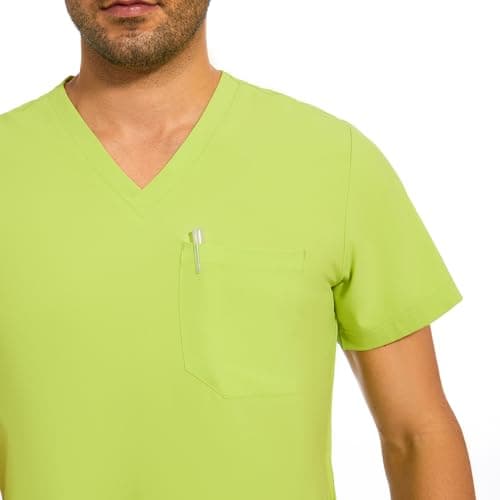 COZYFIT Men Scrubs Set — Stretch V-Neck Scrub Top & Jogger Pant with 8 Pockets, Yoga Waistband, Anti-Wrinkle Scrubs for Men - Apple Green, XXL — view 3