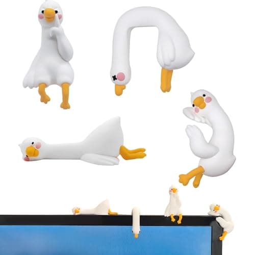 Z-oneMart 4PCS So Tired Lazy Duck Mini Desk Decor, Resin Goose Figurine Computer Monitor Decor, Lazy Goose Computer Decorations, Cute Duck Statues for Office Desk, Car Dashboard,Funny Desk