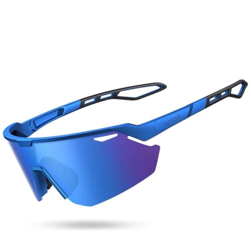 Lamicall Polarized Sports Sunglasses for Men Women, [24g Ultralight] [Adjustable Nose Pad] UV400 Protection Sun Glasses for Cycling Running Baseball Fishing Golf Beach Volleyball, Half Frame, Blue
