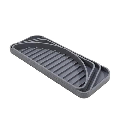 Gralara Silicone Drip Tray Refrigerator Mat Catcher Protector With Fast Drain Channels Trimmable Food Grade Silicone For Spill Control and Appliance Care suitable for kitchen home office, Gray