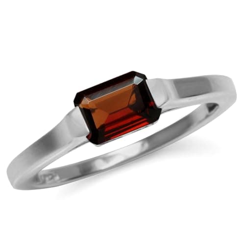 Silvershake 1.1 Ct Natural Octagon Red Garnet January Birthstone 925 Sterling Silver East-West Solitaire Gemstone Promise Ring Size 6