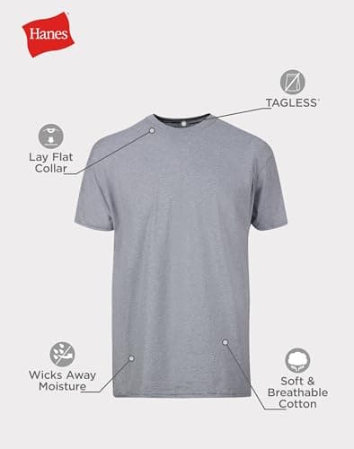 Hanes Mens Cotton, Moisture-wicking Crew Tee Undershirts, Multi-packs, Black/Grey/Blue Assorted - 6 Pack, 3X-Large US — view 5