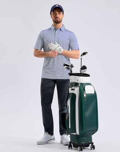 G Gradual Mens Golf Shirt Dry Fit Moisture Wicking Performance Short Sleeve Striped Polo Shirts for Men Dressy Casual (Navy Blue Stripe, XL) — view 5