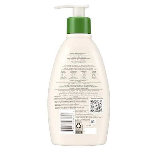 Aveeno Daily Moisturizing Lotion, Dry Skin, Non-Comedogenic, Prebiotic Oat, Daily Moisturizer, Fragrance Free, 354mL