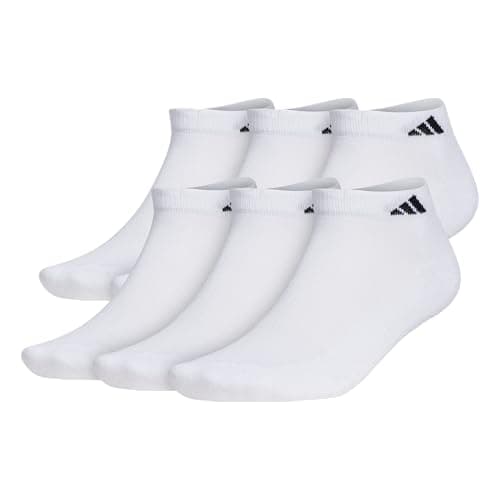 adidas Men's Athletic Cushioned Low Cut Ankle Socks (6 Pairs) Durable & Comfortable, White/Black, Large
