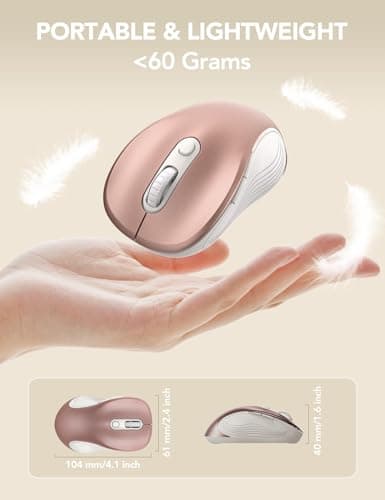 Trueque Wireless Mouse for Laptop, 2.4GHz Ergonomic Computer Mouse with Back & Forward Buttons, 3 Adjustable DPI Levels, 6 Buttons, Optical USB Cordless Mice for Windows PC, M01 (Rose Gold) — view 5