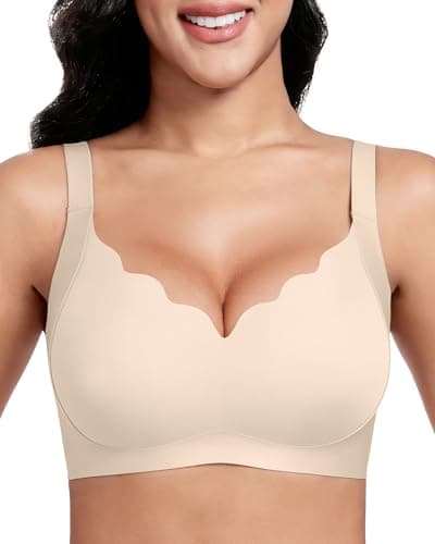 Vinfact Push Up Bras Scalloped Lift Bras for Women No Underwire Seamless Support Everyday Tshirt Bras Skin M
