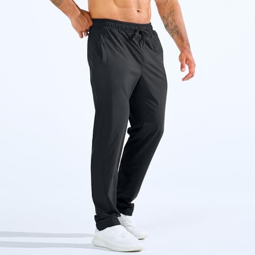 BROKIG Men's LightArmor Workout Sweatpants with Zip Pocket,UPF 50+ Stretch Joggers Men Track Pants for Gym Jogging(Black,X-Large) — view 7