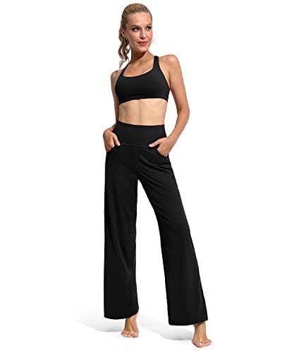 Promover Wide Leg Pants Woman Yoga Pants with Pockets Loose Stretch Casual Lounge Sweatpants Women Fashion Clothing(Black,M,Regular) — view 3