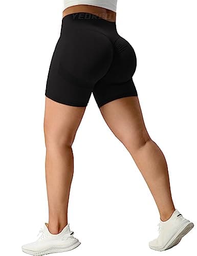 YEOREO Women High Waist Workout Yoga Gym Smile Contour Seamless Cycling Shorts, Black Solid, X-Small — view 4