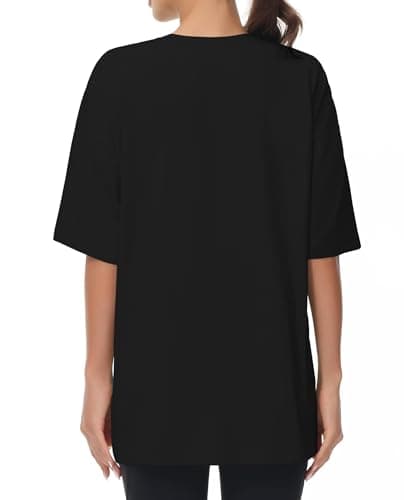 THE GYM PEOPLE Women's Casual Oversized T-Shirts Summer Crewneck Short Sleeve Workout Basic Tee Tops Black — view 4