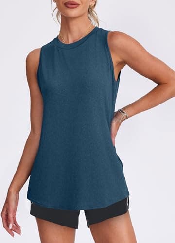 XIEERDUO Workout Tank Tops for Women Lightweight Sleeveless Crewneck Athletic Muscle Shirt Sports Tops Breathable Quick Dry Running Tennis Yoga Gym Training Soft Stretchy Active Wear Navy Blue L