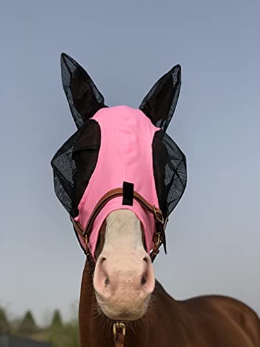 Horse Fly Mask Super Comfort Horse Fly Mask Elasticity Fly Mask with Ears We Only Make Products that Horses Like… (Light Pink, L) — view 3