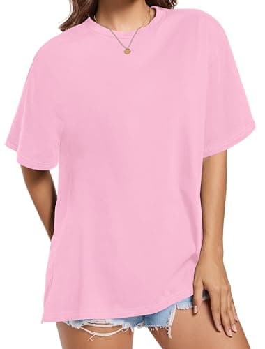 ADOREJOY Womens Oversized T-Shirt Summer Short Sleeve Tops Casual Boyfriend Shirt Loose Fit Tees(Pink,XL) — view 3