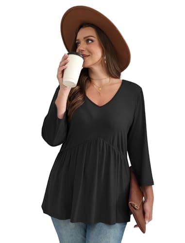 3/4 Length Sleeve Womens Tops 2026 Fall Clothes Summer Clothes Blouses for Women Business Casual Outfits Fashion Clothing Black Tops S — view 3