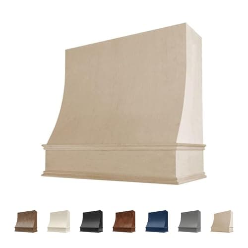 Riley & Higgs Unfinished Wood Kitchen Range Hood Cover, Sloped Front Wall Mount Vent Hood, Classic Trim, PlyWood with Maple, 49.5” W x 48” H