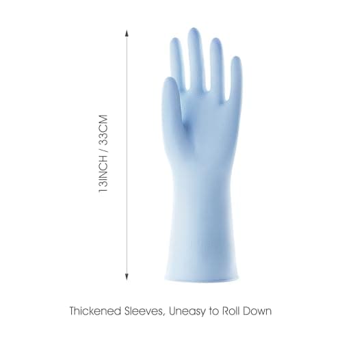 COOLJOB 2 Pairs Thickened Rubber Gloves with Cotton Lining & Non-slip Grip, Colorful Household Long Lasting Dishwashing Gloves for Kitchen & Bathroom Cleaning, Orange & Blue, Medium — view 2