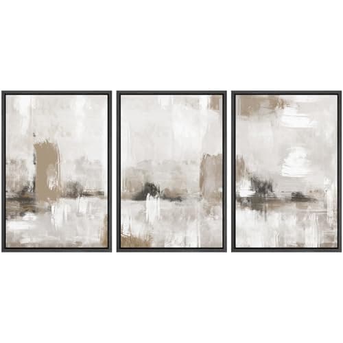 SIGNFORD Framed Canvas Print Wall Art Set Pastel Grunge Paint Stroke Collage Abstract Shapes Illustration Modern Art Decorative Nordic Minimal Zen for Living Room, Bedroom, Office - 16"x24"x3 Black