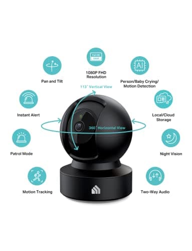 Kasa 1080p Indoor Pan/Tilt Wired Security Camera - Works as a Baby & Pet Monitor, Motion Detection & Tracking, 2-Way Audio, Night Vision, Subscription-Free Local Storage or Optional Cloud, EC71