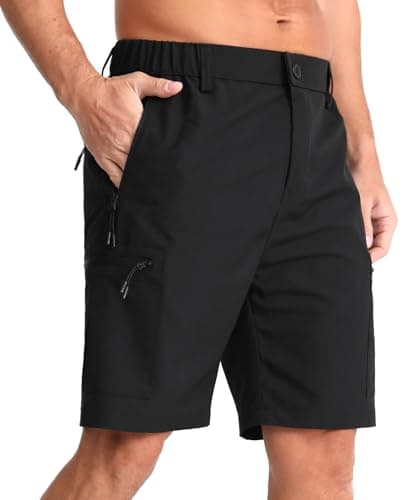 zeetoo Mens Cargo Shorts with Multi Zipper Pockets,Lightweight Stretch Quick Dry Hiking Shorts for Men,9'' Casual Shorts for Golf Black L