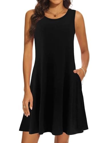 WHIFAN Women Summer Dresses Casual Sleeveless Beach Plus Size Dress Spring Vacation Sun Dresses with Pockets Black