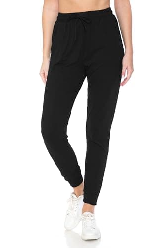 Leggings Depot Womens Classic Jogger Pants - Track Cuff Sweatpants with Pockets, Black, X-Large