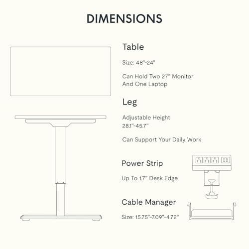 FLEXISPOT EN2 Whole-Piece Standing Desk with Clamp Power Strip, 48 x 24'' Electric Stand Up Height Adjustable Desk with Cable Management (Gray Frame + 48" White Desktop, 2 Packages) — view 6