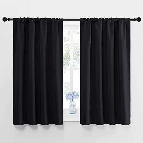NICETOWN Black Blackout Kitchen Curtains 45 Inches Long 2 Panels for Small Window Covering, Thermal Insulating Room Darkening Light Out Curtain Drapes for Living Room/Bedroom (Black, 42 W × 45 L)