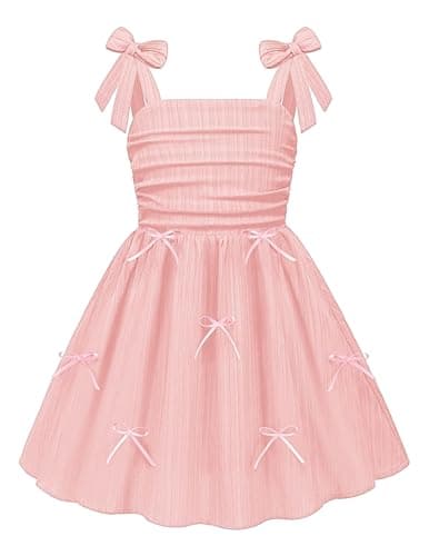 Arshiner Girls Summer Dress Pink Formal Special Occasion Casual Smocked Sleeveless Dresses for 9-10 Years