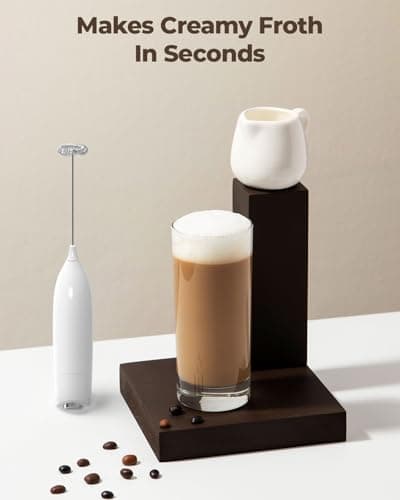 SIMPLETASTE Milk Frother Handheld Electric Foam Maker, Drink Mixer with Stainless Steel Whisk for Cappuccino, Bulletproof Coffee, Latte, Blizzard White, without Stand, Battery Operated — view 2