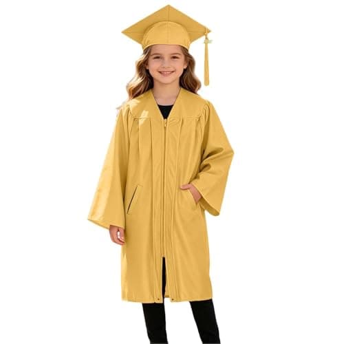 2026 Kids Graduation Cap and Gown Kindergarten Graduation Gown and Cap Set for Kids Boys Girls (A02-Yellow, 3-4 Years)