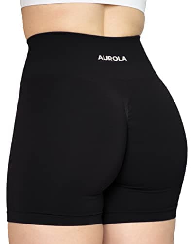 AUROLA Seamless Scrunch Short Women Workout Yoga Shorts High Waist Biker Shorts for Running Exercise (S, Black)