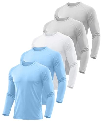 ZITY 5 Pack Gym Shirts Men Running Tops Breathable Sport T Shirts Moisture Wicking UPF 50+ Training Long Sleeve Tops, L