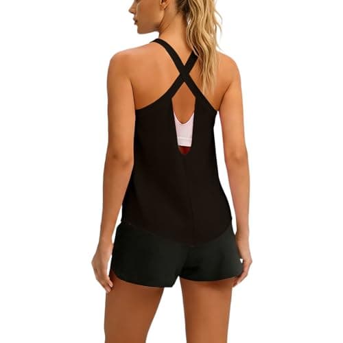 Tank Tops for Women Fashion Cross Backless Workout Crewneck Sleeveless Racerback Shirts Open Back Athletic Clothes Ladies Tank Tops Black X-Large