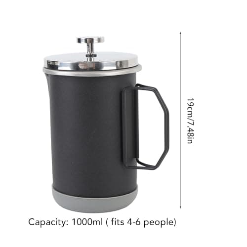 Aramox French Press Coffee Maker 304 Stainless Steel Coffee Press 1000ml 33.81oz 4 to 6 Cup Tea and Milk Froth Maker Portable for Camping Travel Office Home (Black) — view 8