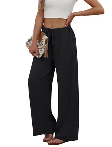 Sampeel Pants for Women Wide Leg Black Linen Pants Flowy Palazzo Fashion Clothing Boho Summer Vacation Outfits Cruise 2026 Beach Pant Business Casual Outfits Work Trousers M — view 3