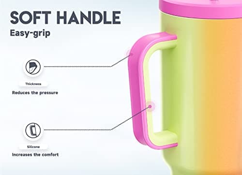 Meoky 40 oz Tumbler with Straw and Lid: 100% Leakproof Insulated Tumbler with Handle - Stainless Steel Water Bottle with Straw for Car Road Trips - Travelers Drivers Workers, Carnival — view 3