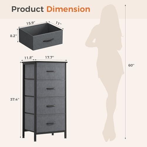 Sweetcrispy Dresser for Bedroom, 4 Drawer Storage Cabinet, Tall Nightstand — view 2