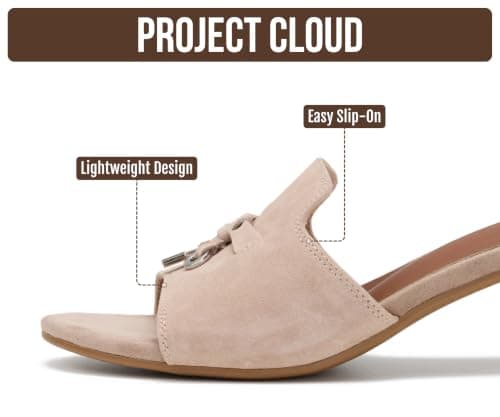 Project Cloud 100% Genuine Leather Sandals Women Footwear - Memory Foam Insole & Non-Slip Womens Dress Sandals - Lightweight Women's Sandals - Slides for Women 2026 (Monaco,LATTESUED,7M) — view 2