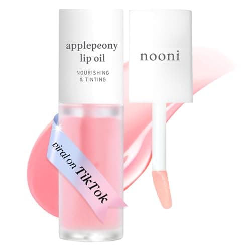 NOONI Vegan Korean Appleseed Lip Oil - Applepeony | Lip Stain, Long Lasting Hydration, Plumping, Moisturizing for Dry Lips, Peony Extract, Lip Gloss Makeup, 0.12 Fl. Oz. Baby Pink, Gifts for Women