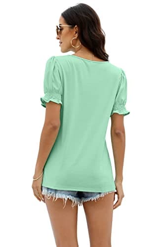 WIHOLL Womens T Shirts Short Sleeve Loose Fit Summer Spring Blouses Fashion Aqua S — view 3