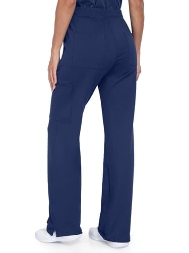 Tapata Wide Leg Scrub Pants for Women - 28/30/32/34 Inseam High Rise Straight Leg Yoga Scrub Uniform Pants with 7 Pockets, 32", X-Large, Navy Blue — view 7