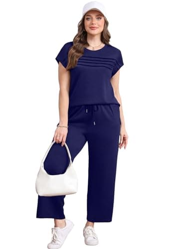 WIHOLL Business Casual Outfits for Women Summer Cruise Resort Wear 2026 2 Piece Comfy Travel Set Womens Clothing Cozy Lounge Sets Conjuntos De 2 Piezas Para Mujer Navy Blue M — view 2